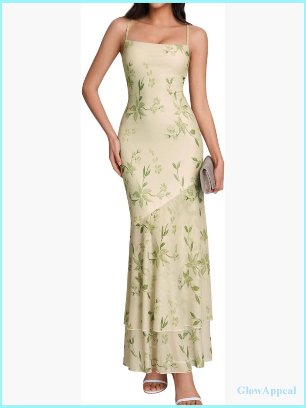 Spaghetti Strap Ruffle Bodycon Maxi Dress Square Neck Sleeveless